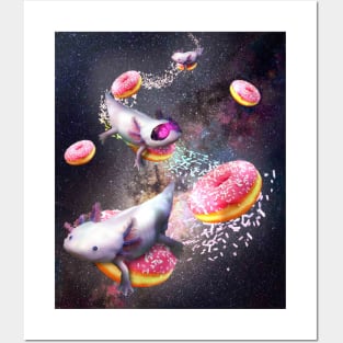 Galaxy Axolotl On Donut - Space Doughnut Axolotl Posters and Art